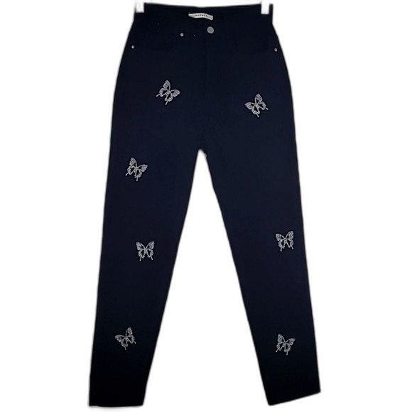 Pacsun Black Ultra High-Rise Slim Jeans w/Silver Butterfly Print. Size 23 - Picture 1 of 8